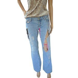 Vintage y2k Taunt Womens Distressed Light Blue Denim Jeans Pink Accents Size 7L